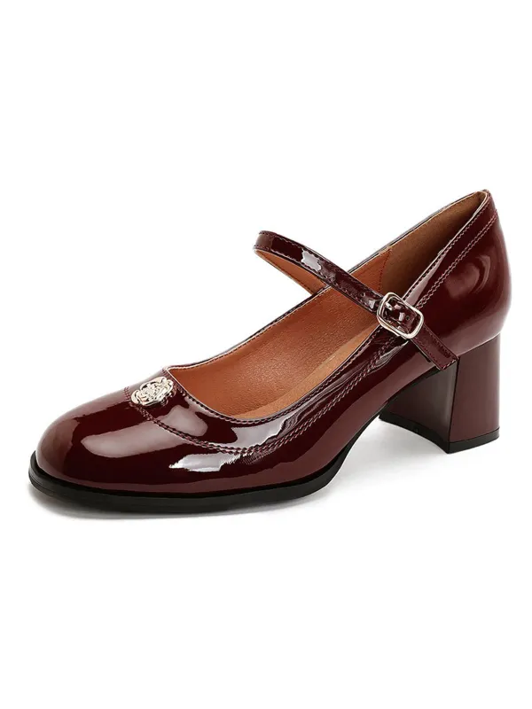 Round Toe Patent Leather Mid-Heeled Shoes sold by Retro Stage