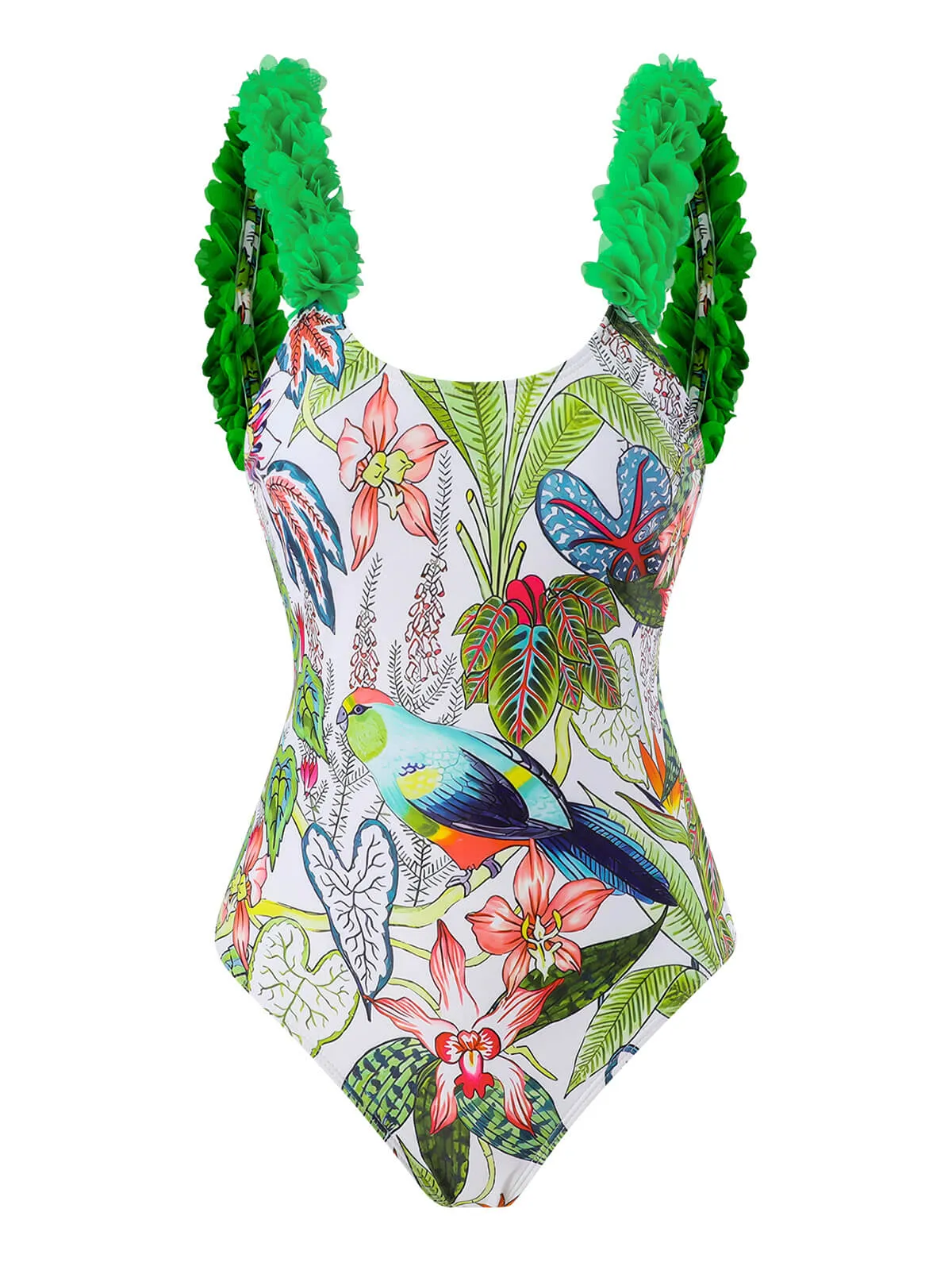 Green 1960s Floral Bird Swimsuit & Cover-Up sold by Retro Stage product image thumbnail 2