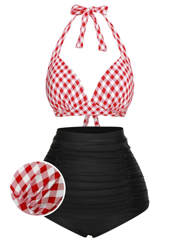1950s Halter Plaids Lace-Up Swimsuit sold by Retro Stage