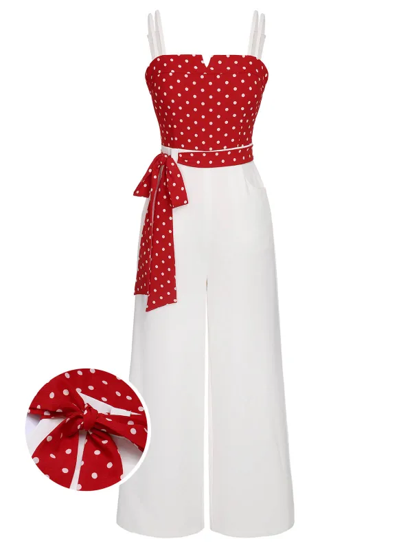 Red 1950s Polka Dot Spaghetti Strap Jumpsuit sold by Retro Stage