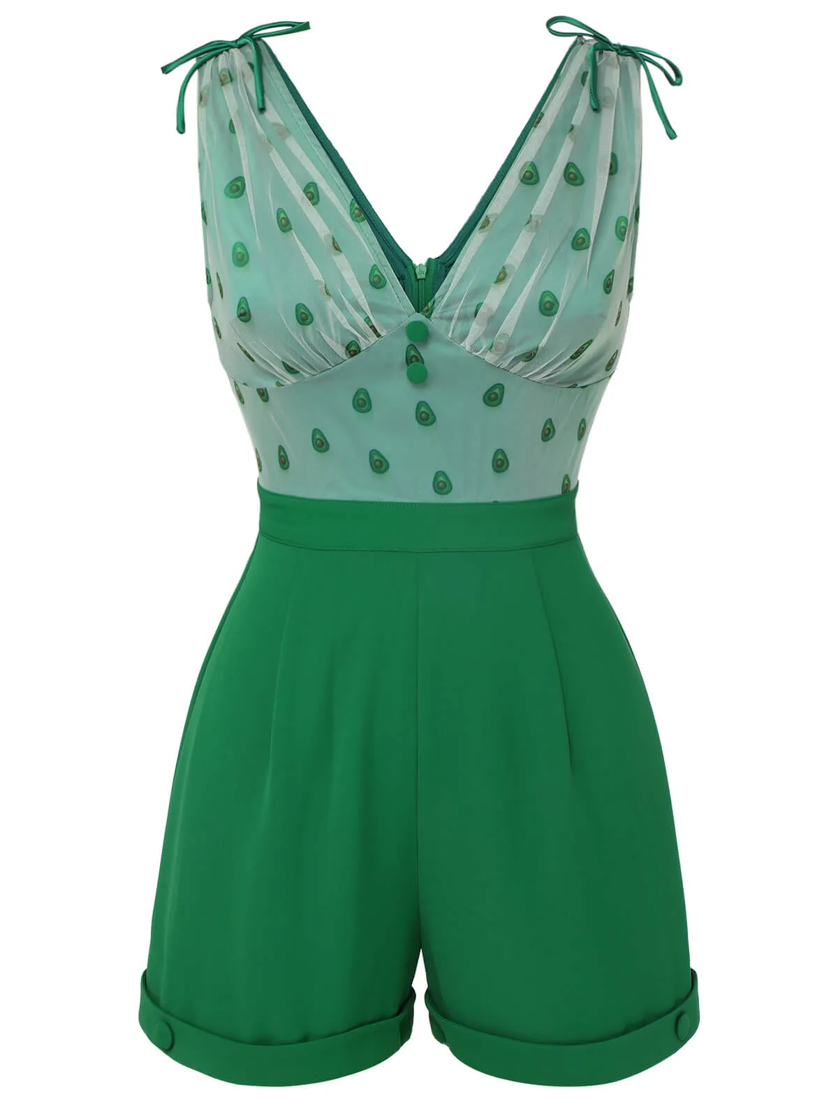 Green 1950s Avocado Mesh V-Neck Romper sold by Retro Stage product image thumbnail 2