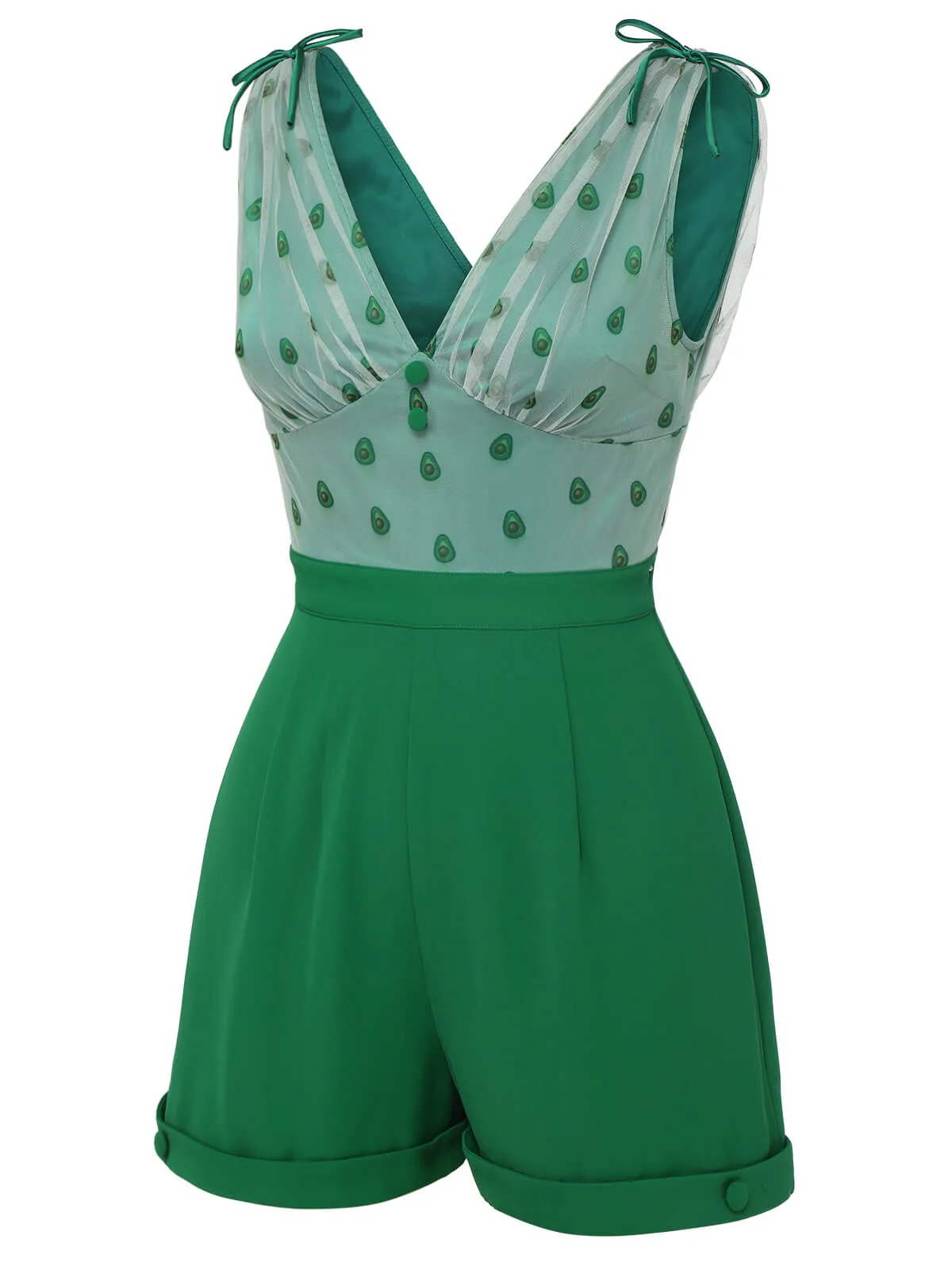 Green 1950s Avocado Mesh V-Neck Romper sold by Retro Stage product image thumbnail 3