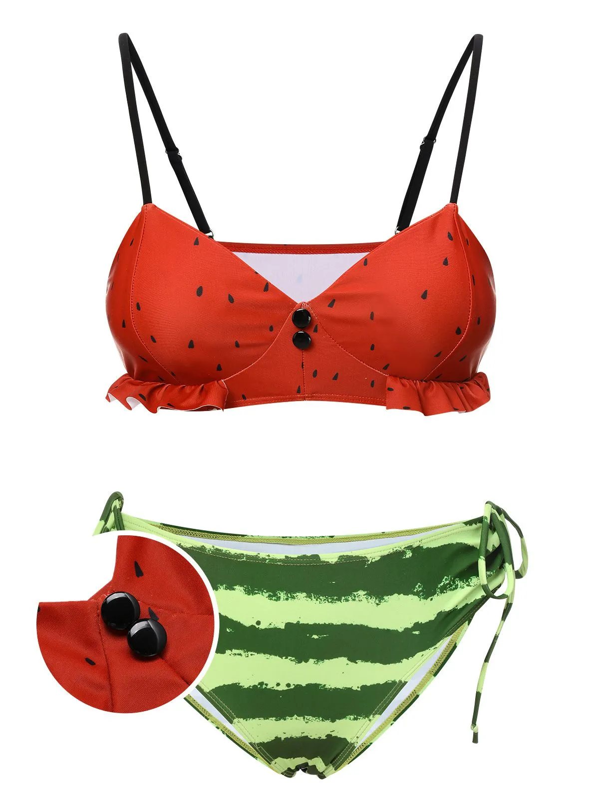 Red 1950s Watermelon Suspender Bikini Set sold by Retro Stage
