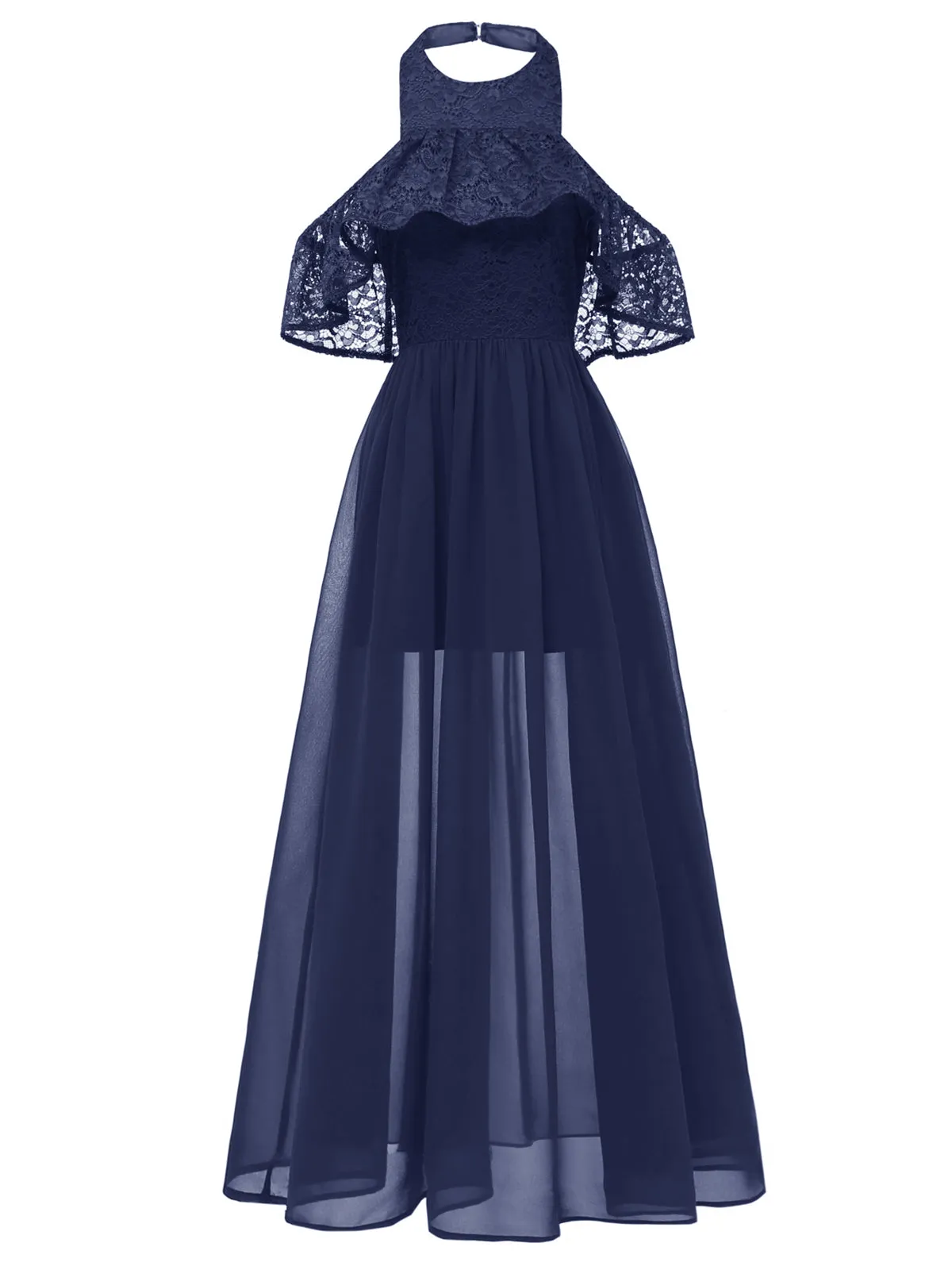 1940s Solid Lace Cold-Shoulder Long Dress sold by Retro Stage product image thumbnail 4