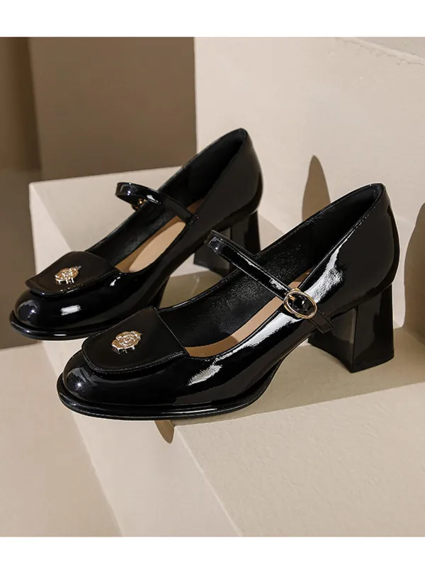 Patent Leather Mary Jane Thick Heel Shoes sold by Retro Stage