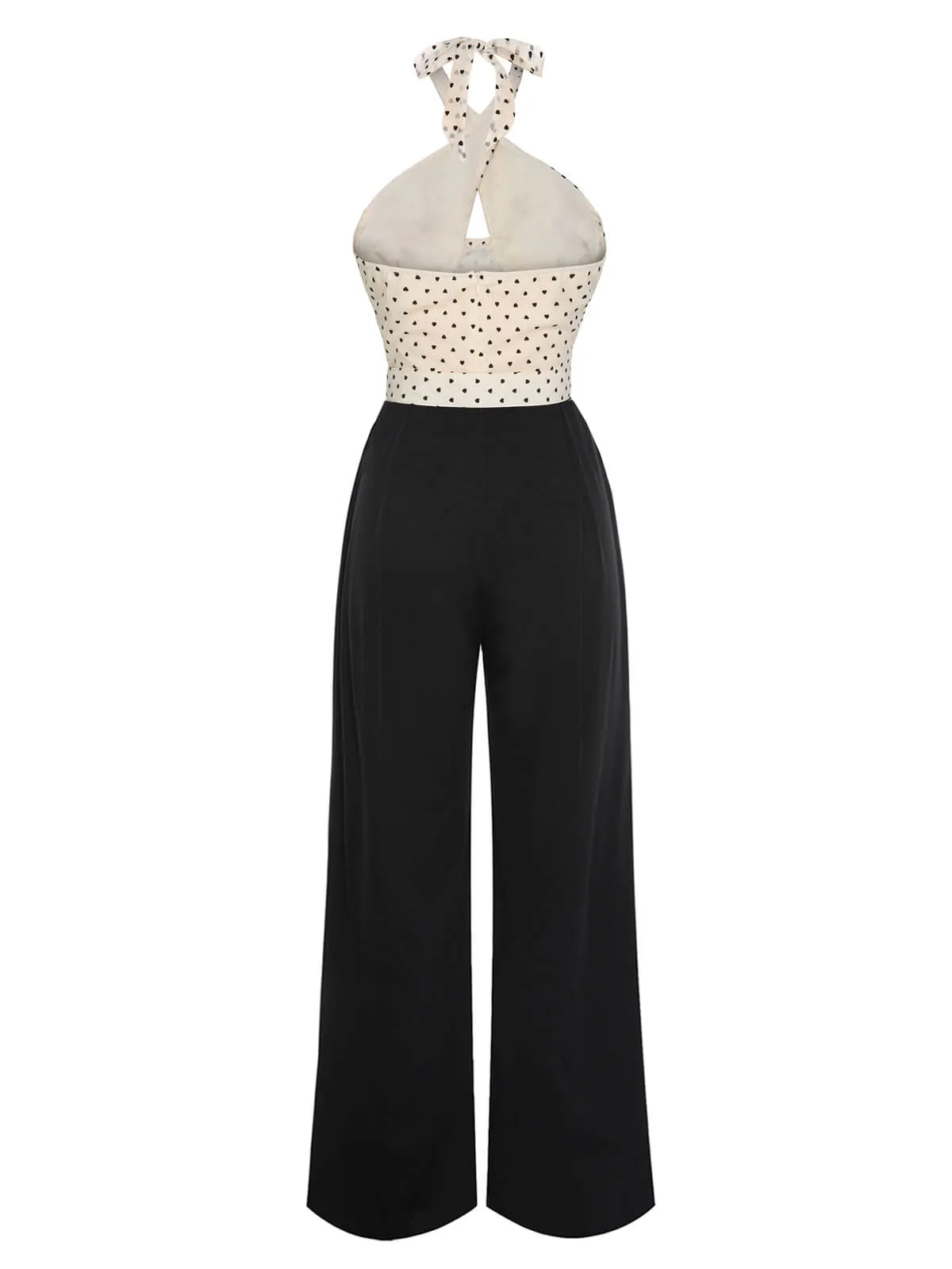 Beige & Black 1950s Heart Dots Halter Jumpsuit sold by Retro Stage product image thumbnail 2