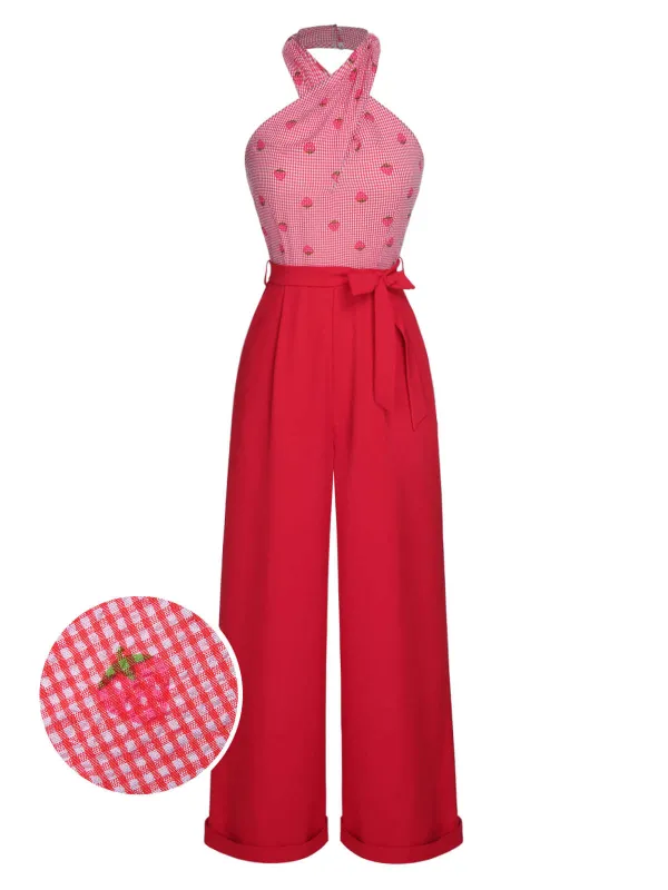 Red 1950s Strawberry Cross Halter Jumpsuit sold by Retro Stage