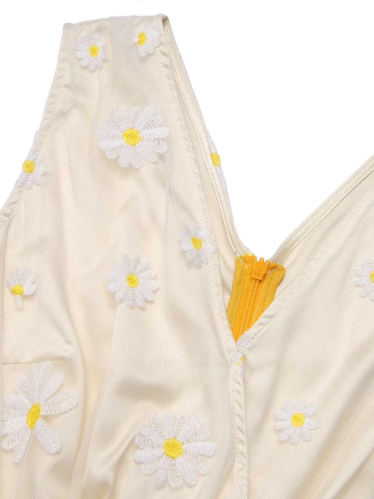 Yellow 1950s V-Neck Daisy Mesh Romper sold by Retro Stage product image thumbnail 5