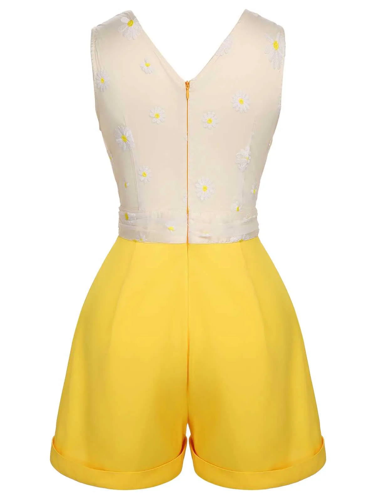 Yellow 1950s V-Neck Daisy Mesh Romper sold by Retro Stage product image thumbnail 4