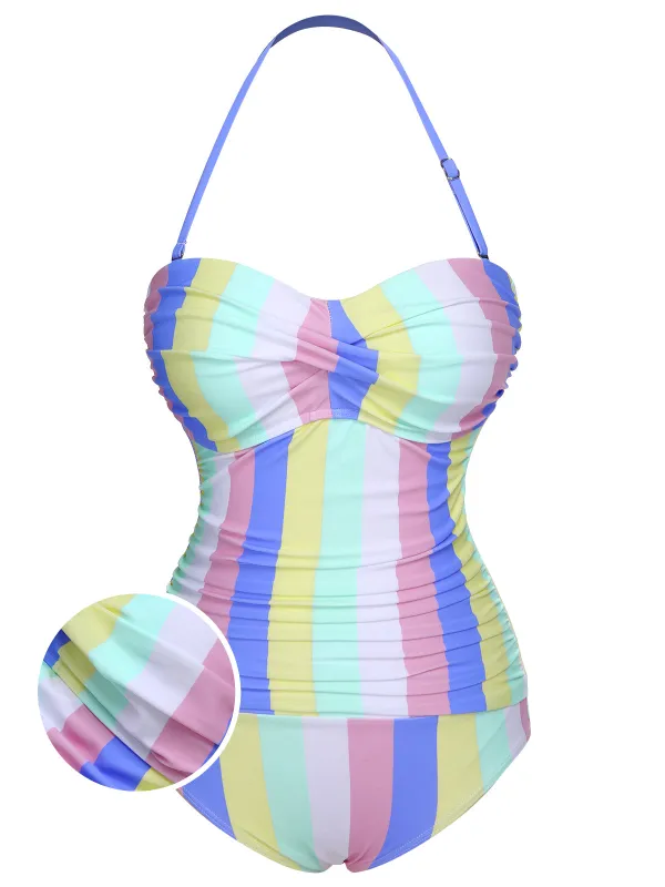 1950s Colorful Striped One-Piece Swimsuit sold by Retro Stage