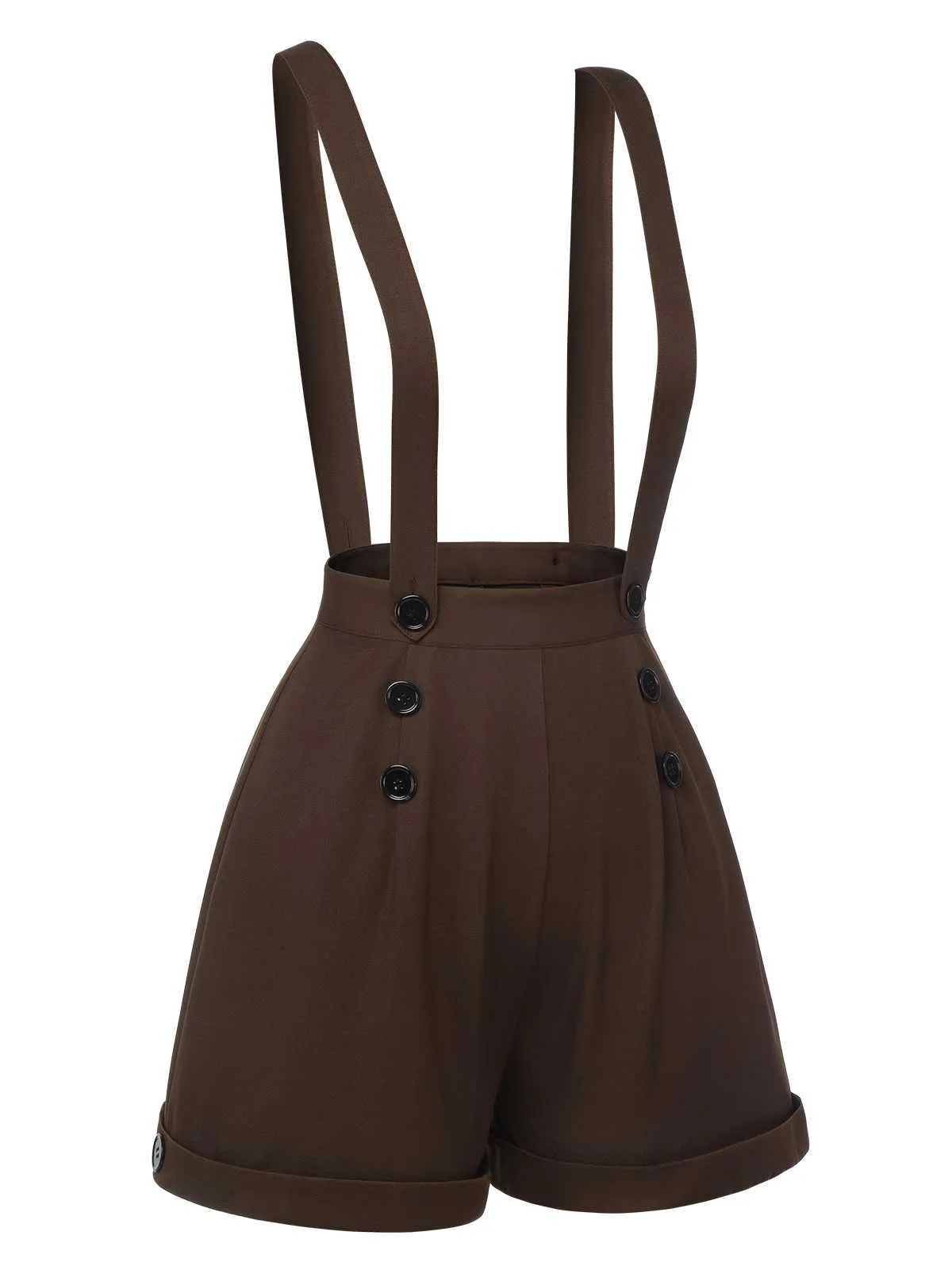 Deep Brown 1940s Buttons Overalls Shorts sold by Retro Stage product image thumbnail 3