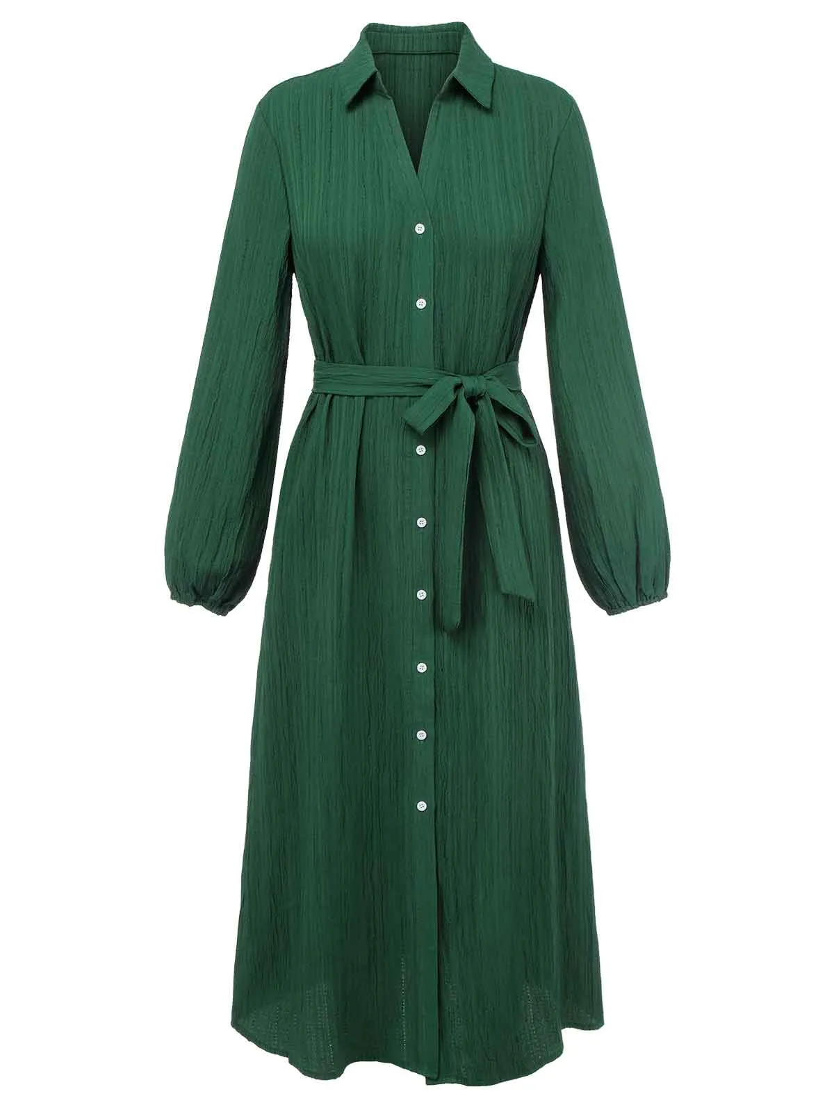 Green 1960s Lapel Loose Belted Dress sold by Retro Stage product image thumbnail 2