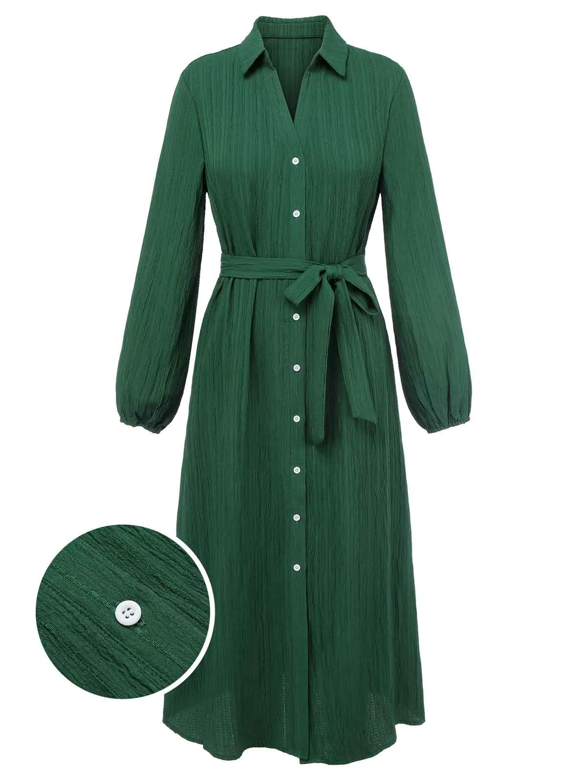 Green 1960s Lapel Loose Belted Dress sold by Retro Stage