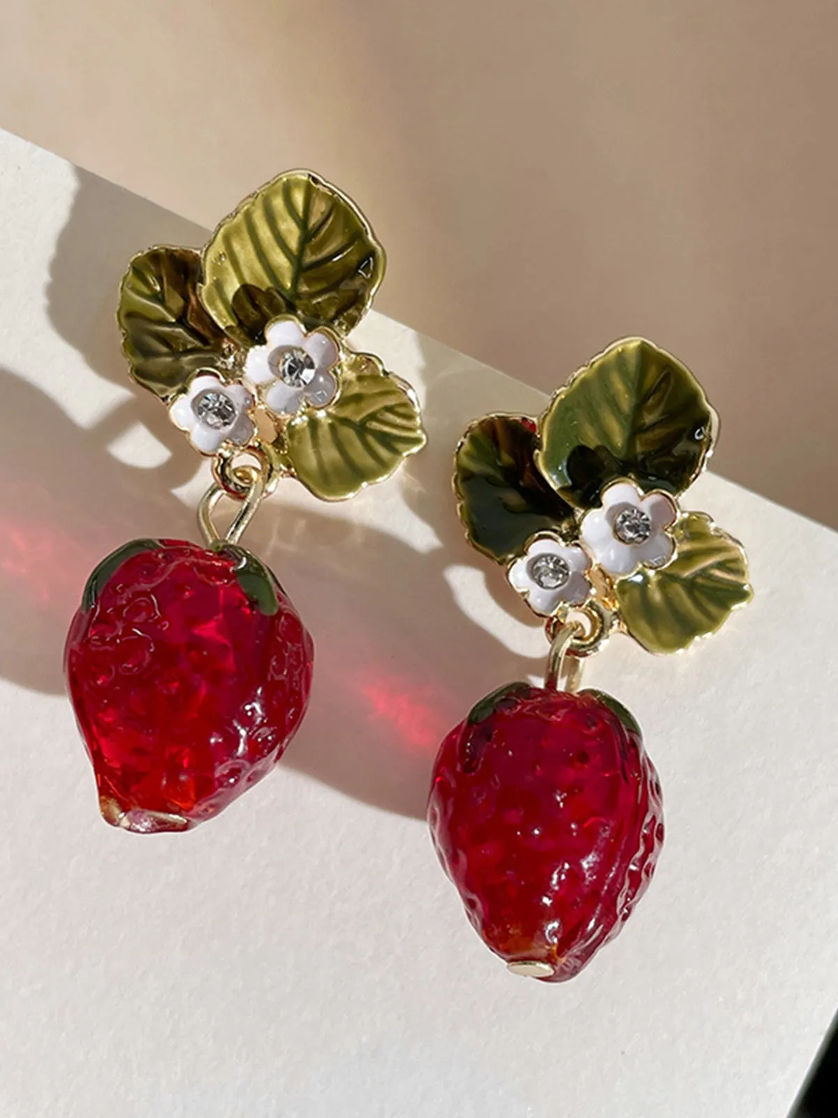 Retro Rhinestone Strawberry Dangle Earrings sold by Retro Stage product image thumbnail 5