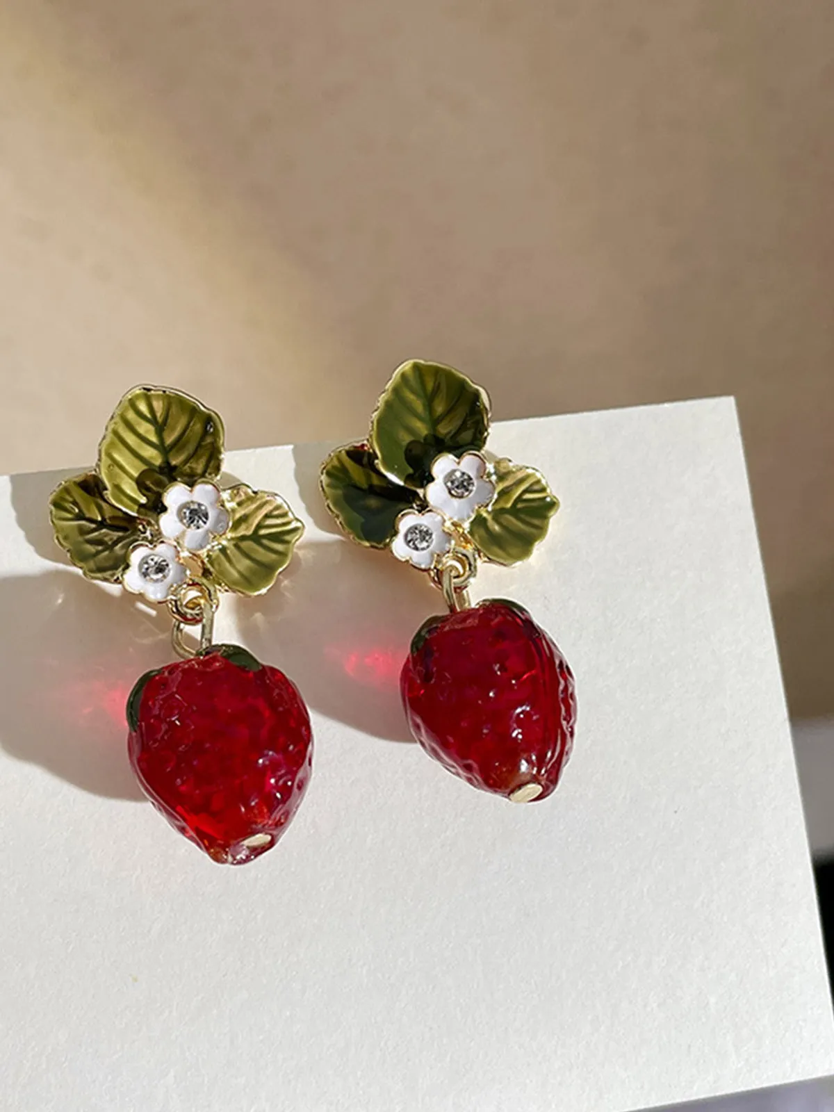 Retro Rhinestone Strawberry Dangle Earrings sold by Retro Stage