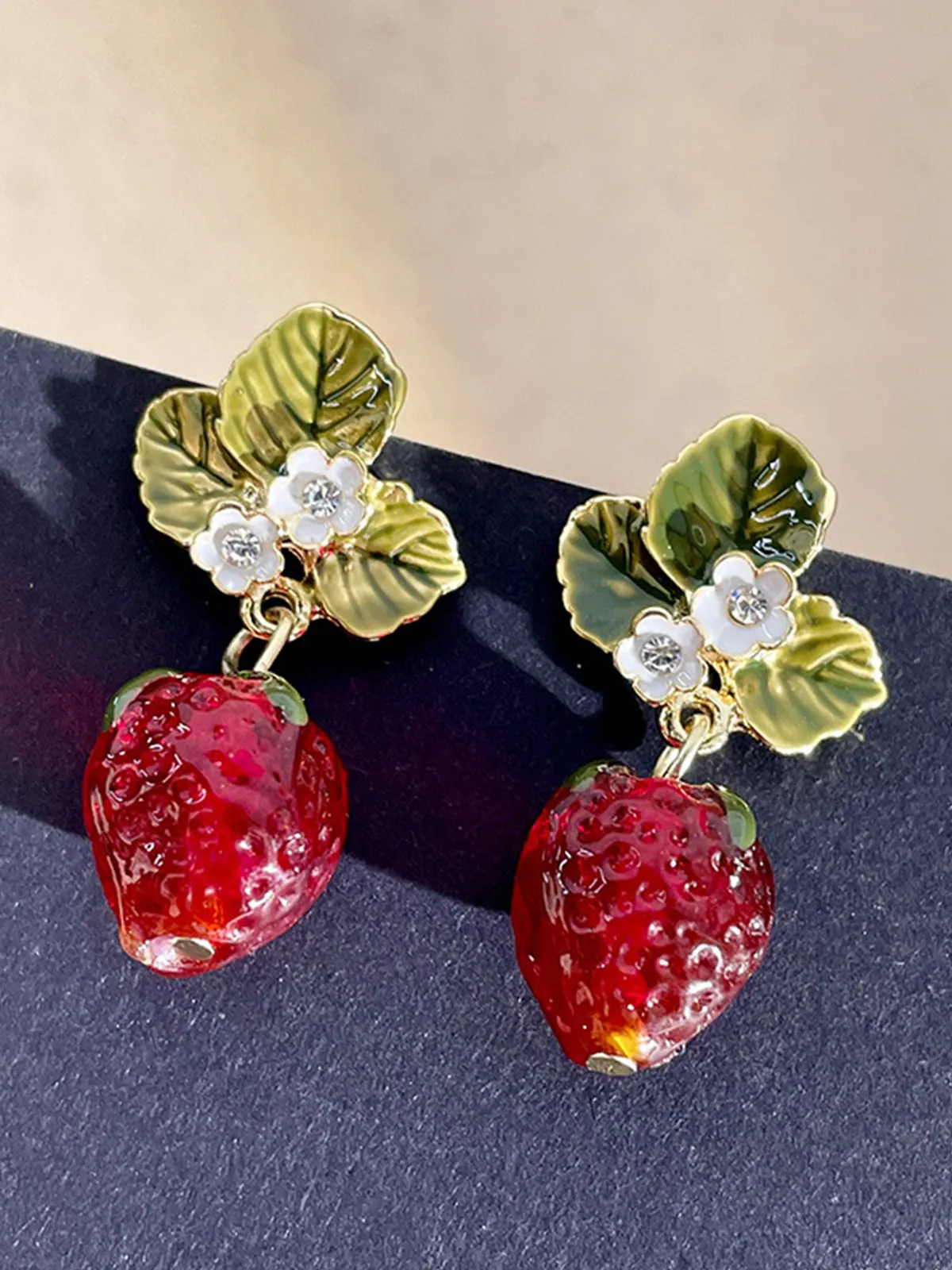 Retro Rhinestone Strawberry Dangle Earrings sold by Retro Stage product image thumbnail 3