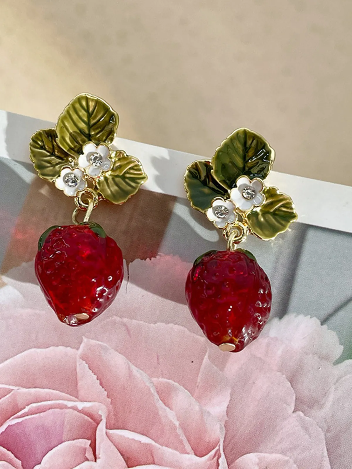 Retro Rhinestone Strawberry Dangle Earrings sold by Retro Stage product image thumbnail 2