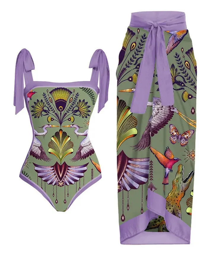 1950s Forest Animals Lace-up Swimsuit & Cover-up sold by Retro Stage