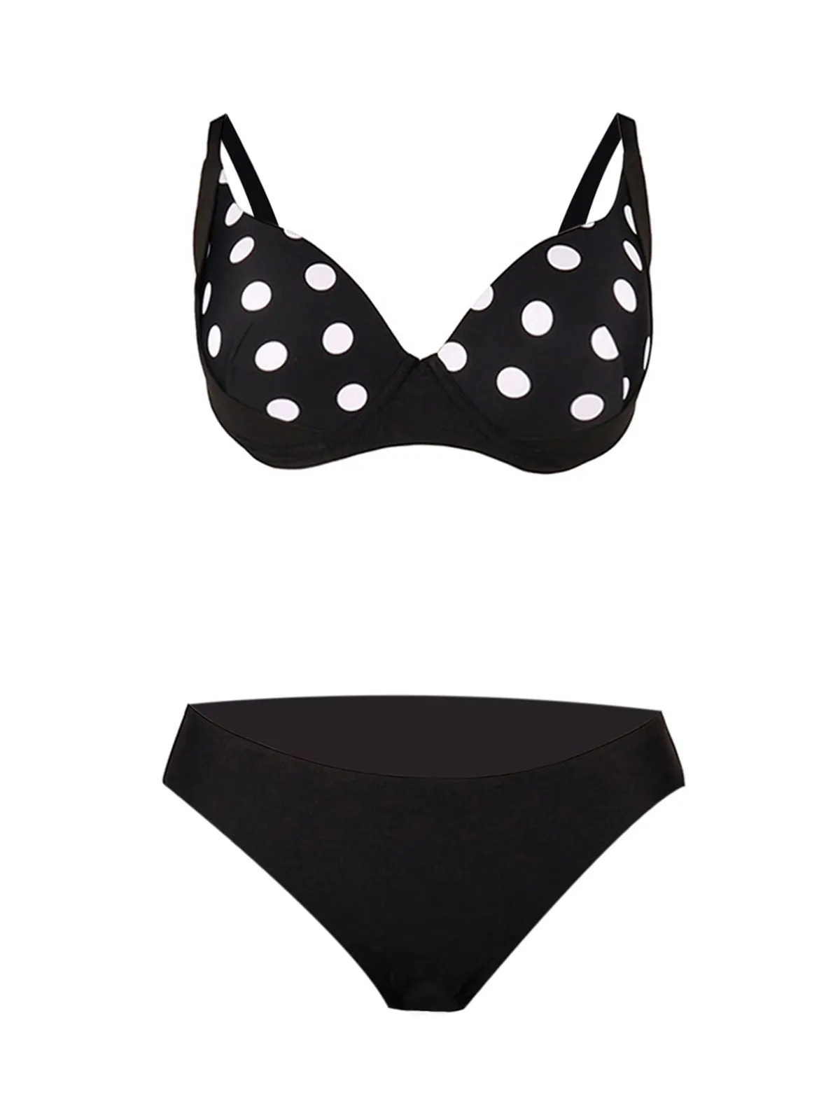 Black 1960s Polka Dot Bikini Set with Skirt sold by Retro Stage product image thumbnail 2