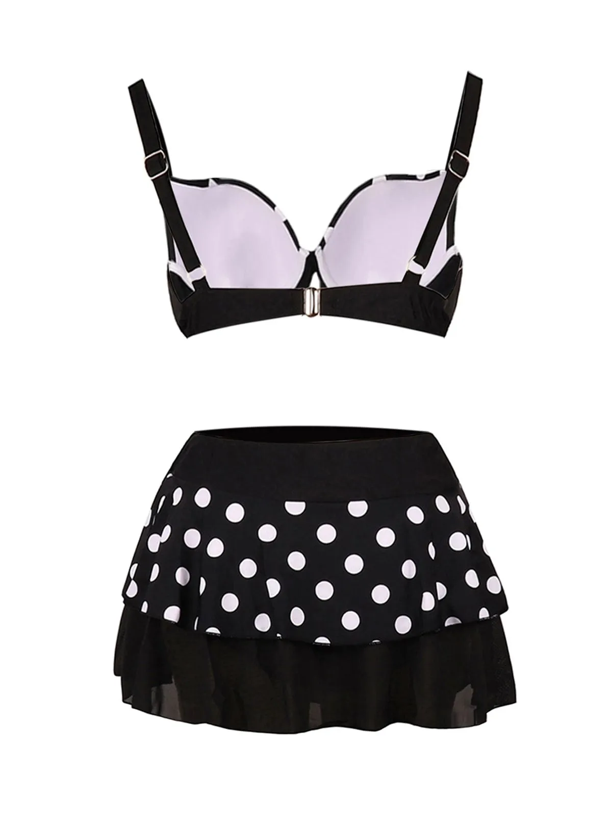 Black 1960s Polka Dot Bikini Set with Skirt sold by Retro Stage product image thumbnail 3