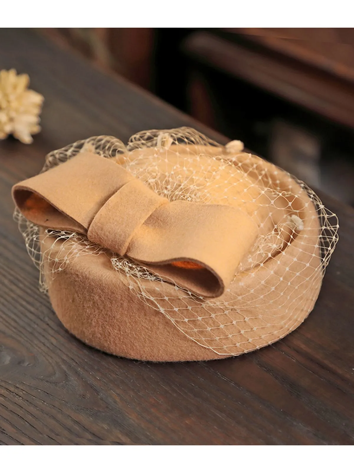 Retro Bow Mesh Wooled Dress Hat sold by Retro Stage product image thumbnail 5