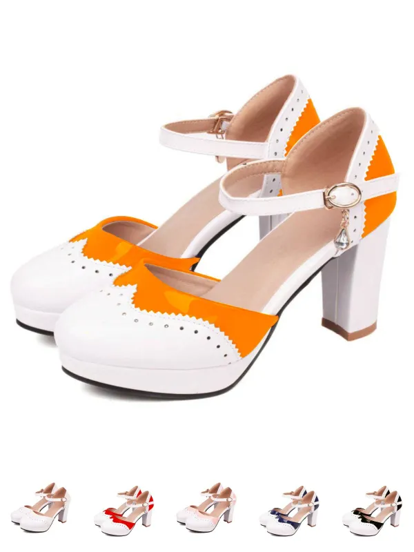 Mary Jane Patchwork High Heels Shoes sold by Retro Stage
