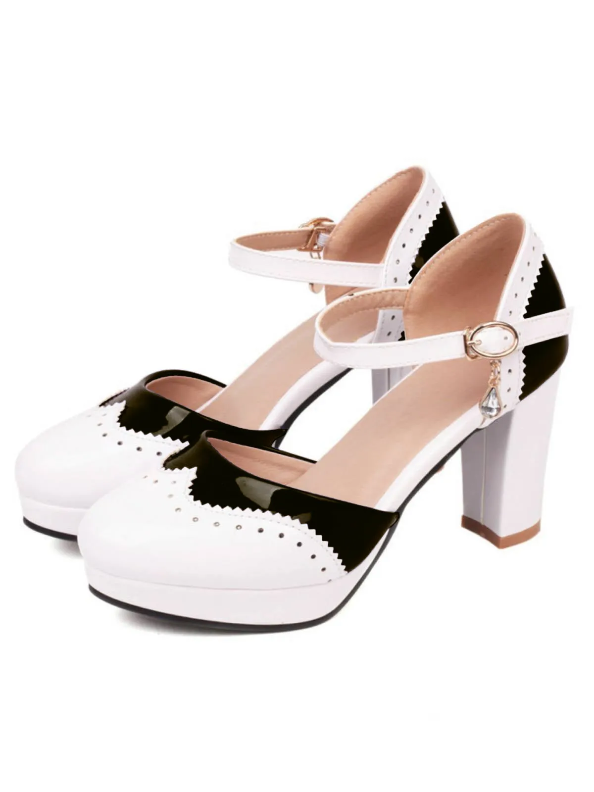 Mary Jane Patchwork High Heels Shoes sold by Retro Stage product image thumbnail 2