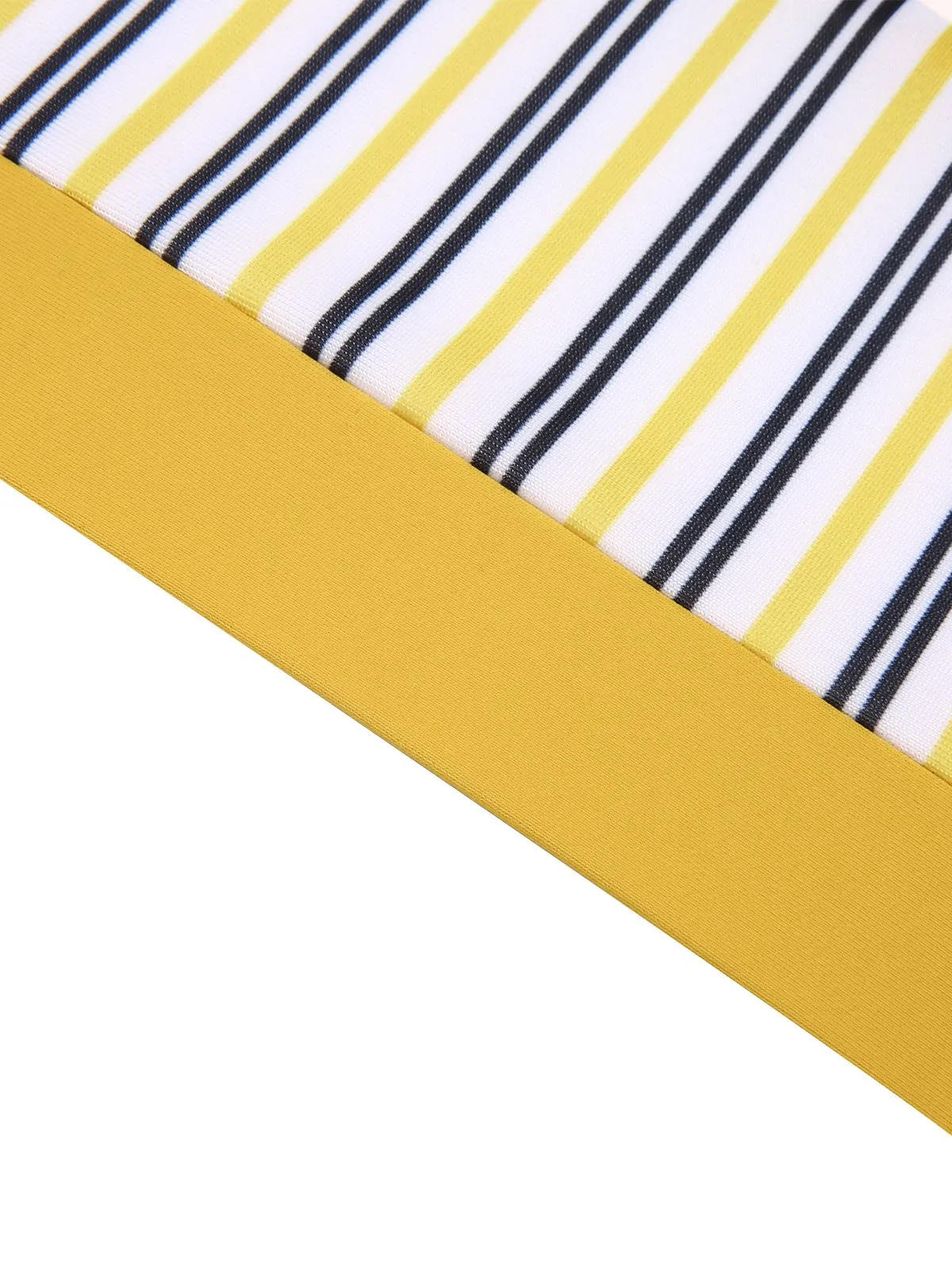 2PCS Yellow 1940s Striped Patchwork Swimsuit sold by Retro Stage product image thumbnail 5