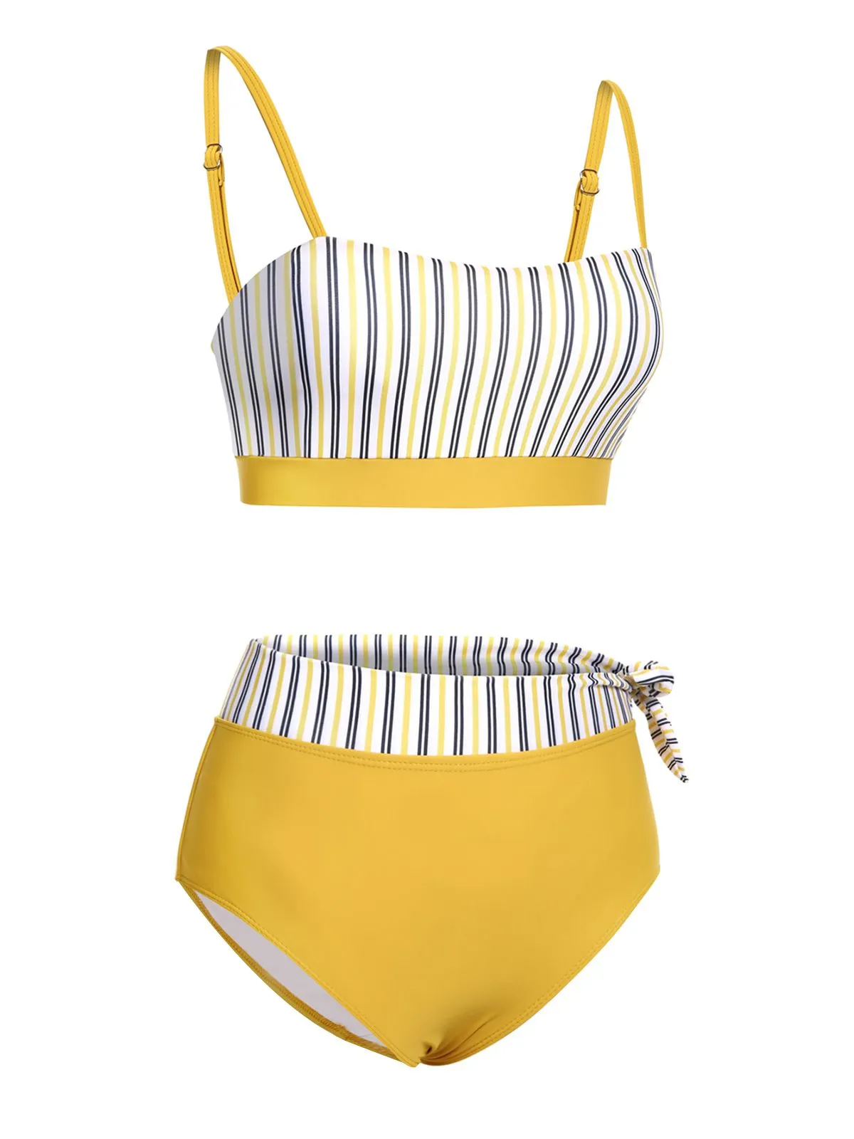 2PCS Yellow 1940s Striped Patchwork Swimsuit sold by Retro Stage product image thumbnail 3