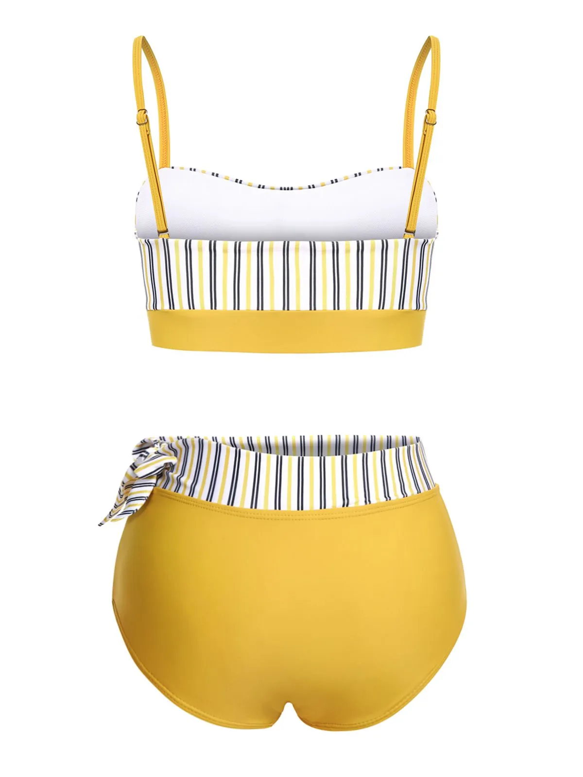 2PCS Yellow 1940s Striped Patchwork Swimsuit sold by Retro Stage product image thumbnail 4