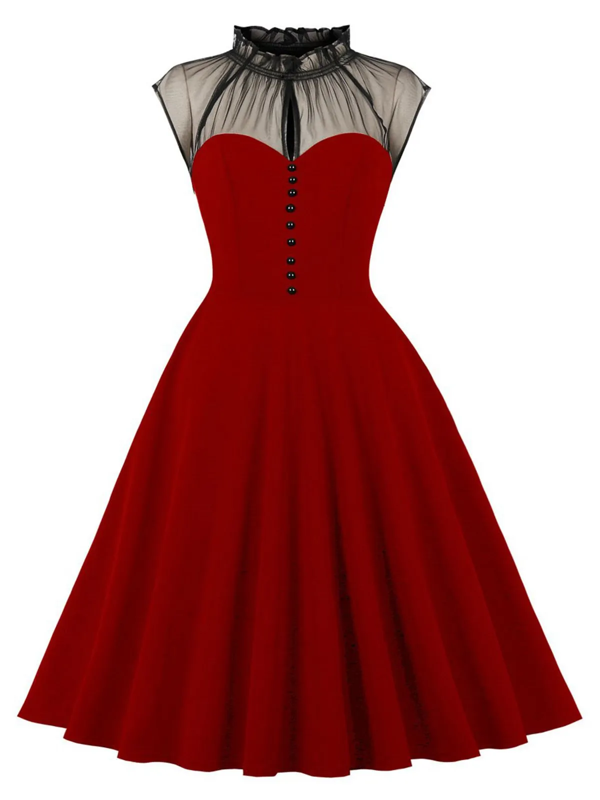 1950s Patchwork Flying Sleeves Swing Dress sold by Retro Stage product image thumbnail 5