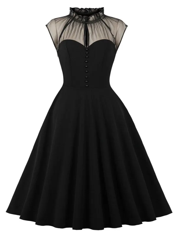 1950s Patchwork Flying Sleeves Swing Dress sold by Retro Stage