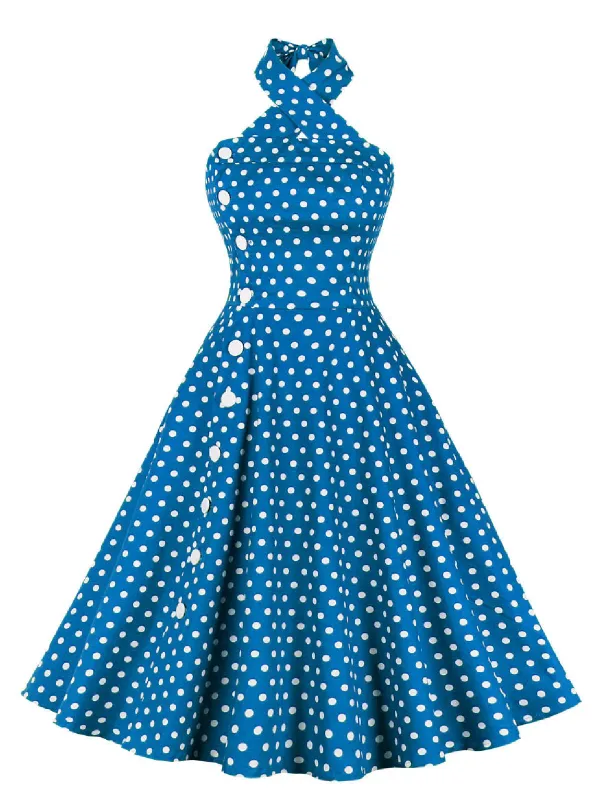 Blue 1950s Polka Dot Halter Dress sold by Retro Stage