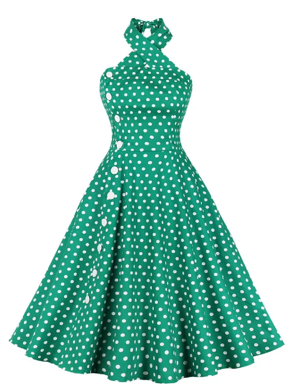 Green 1950s Polka Dot Halter Dress sold by Retro Stage