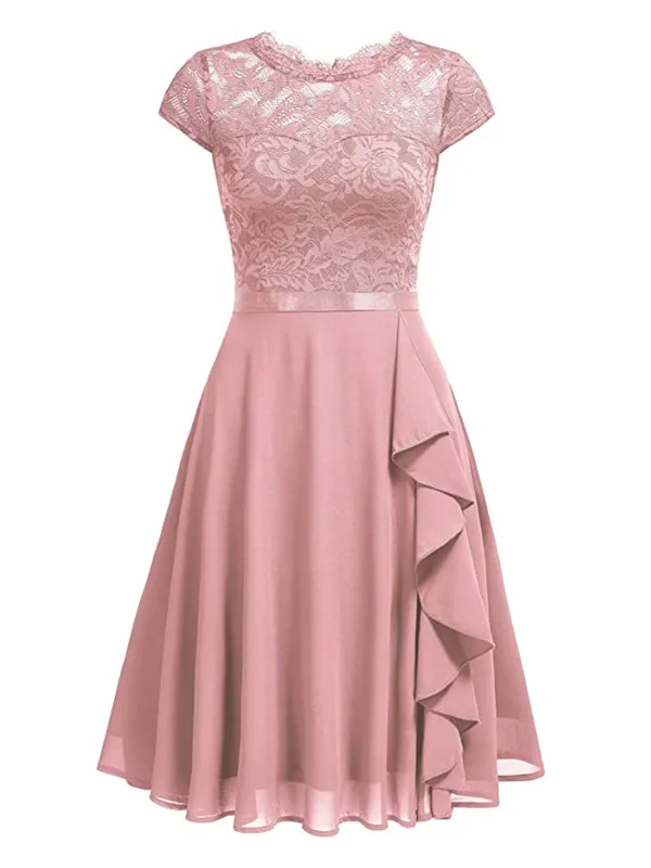 1950s Solid Lace Round Neck Patchwork Dress sold by Retro Stage