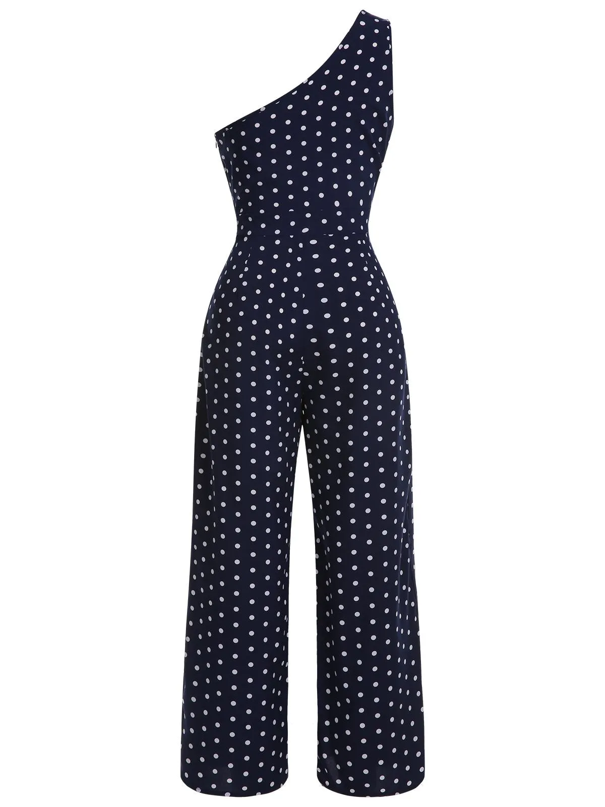 Navy Blue 1930s One-shoulder Dot Jumpsuit sold by Retro Stage product image thumbnail 2