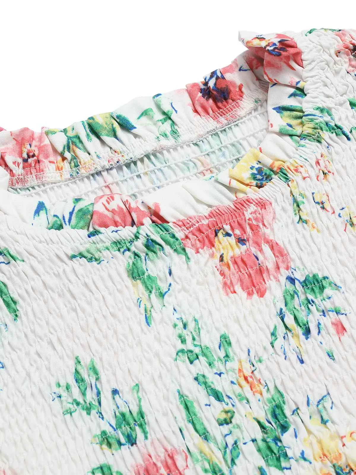 White 1940s Sleeveless Floral Ruffles Dress sold by Retro Stage product image thumbnail 5