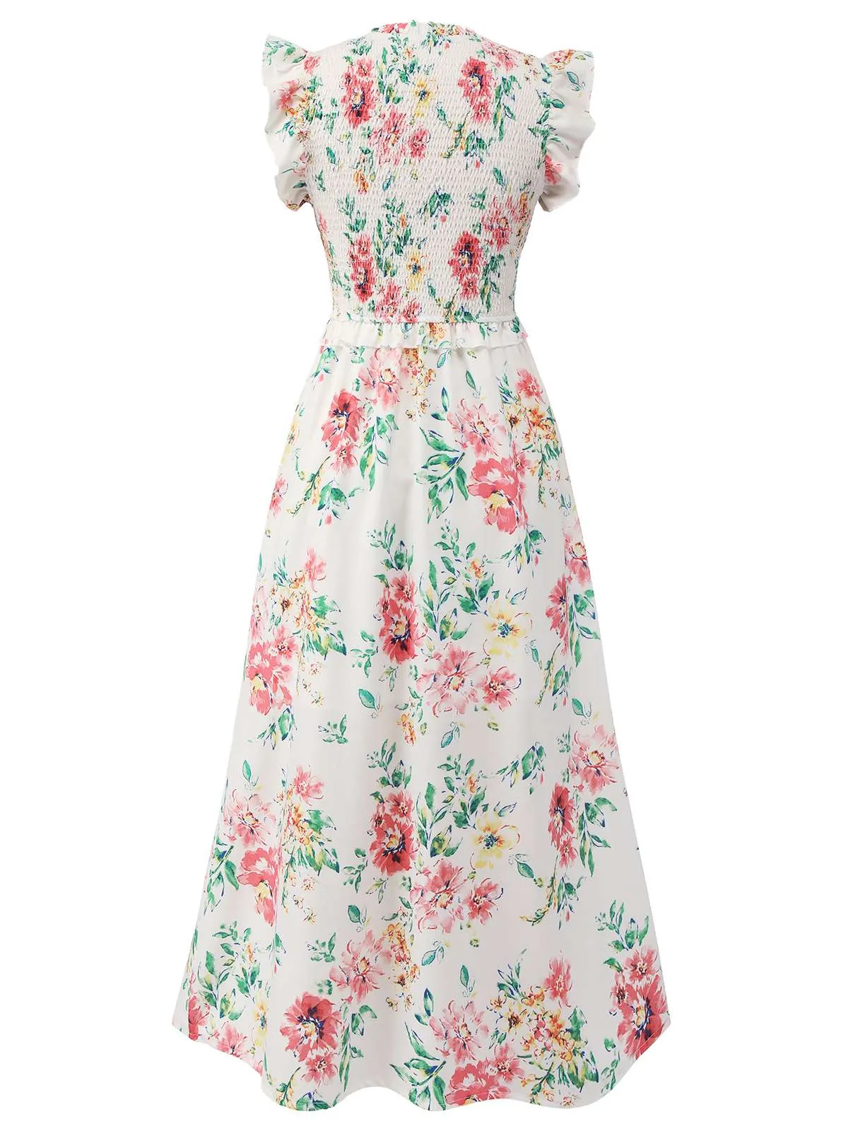White 1940s Sleeveless Floral Ruffles Dress sold by Retro Stage product image thumbnail 4