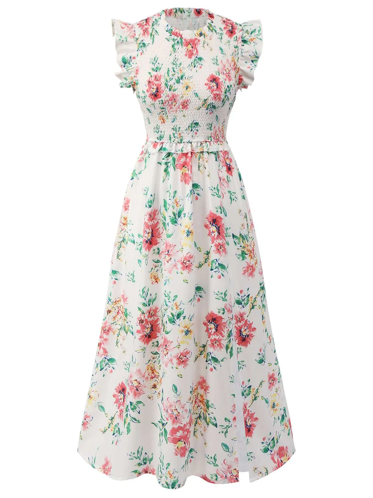 White 1940s Sleeveless Floral Ruffles Dress sold by Retro Stage product image thumbnail 2