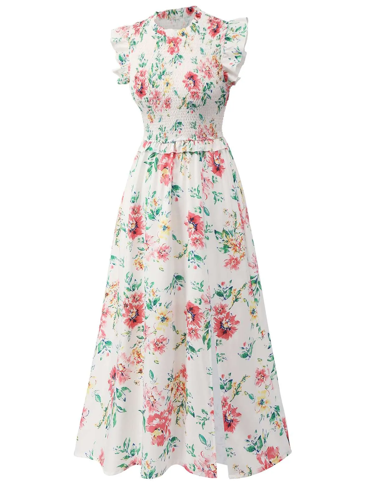 White 1940s Sleeveless Floral Ruffles Dress sold by Retro Stage product image thumbnail 3