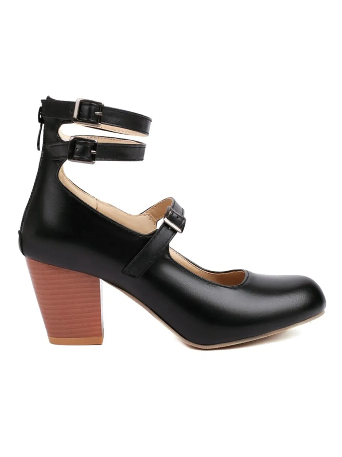 Solid Round Toe Chunky High Heels sold by Retro Stage product image thumbnail 4