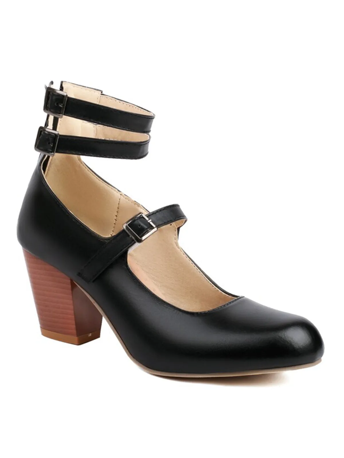 Solid Round Toe Chunky High Heels sold by Retro Stage product image thumbnail 3