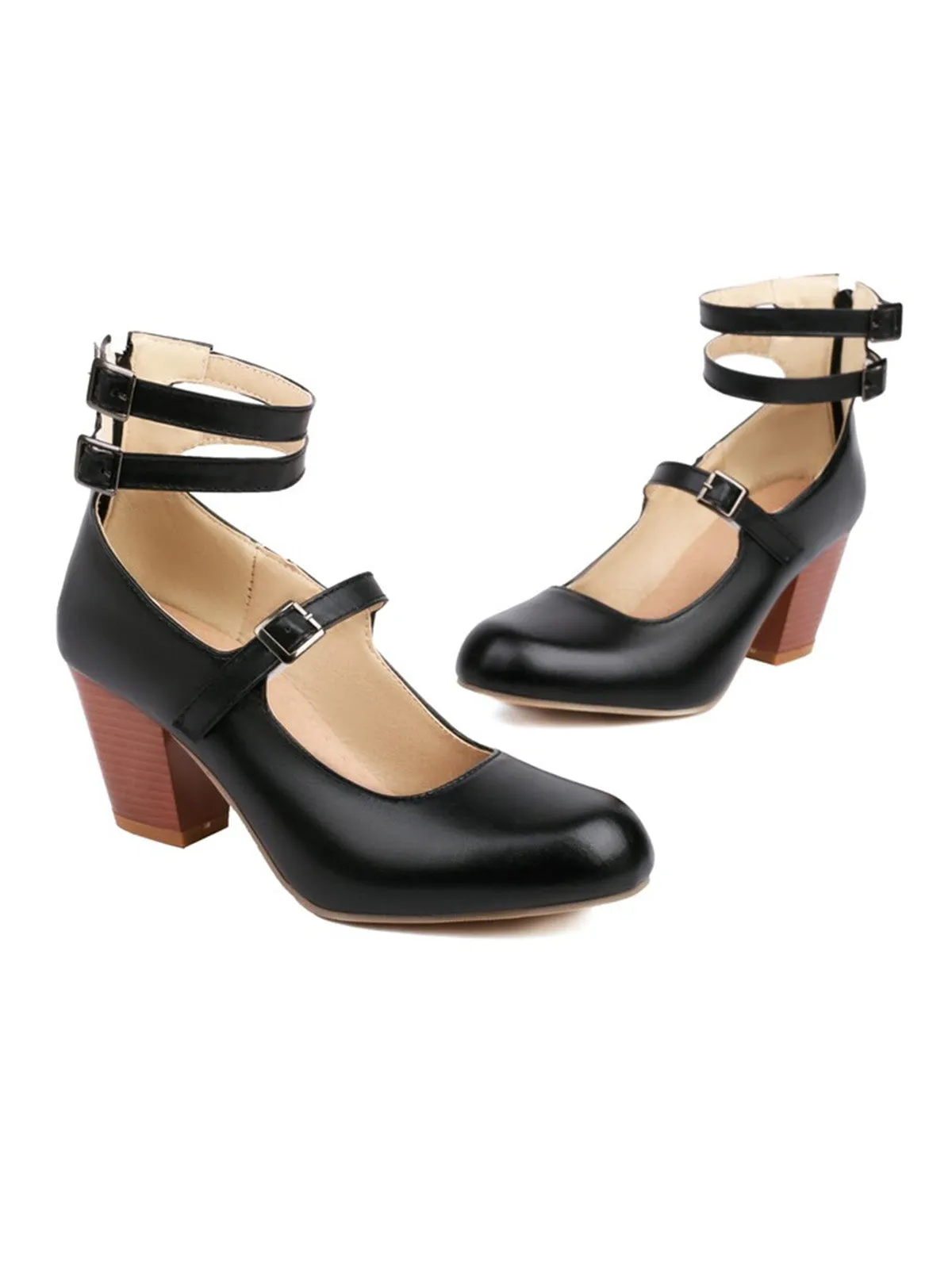 Solid Round Toe Chunky High Heels sold by Retro Stage