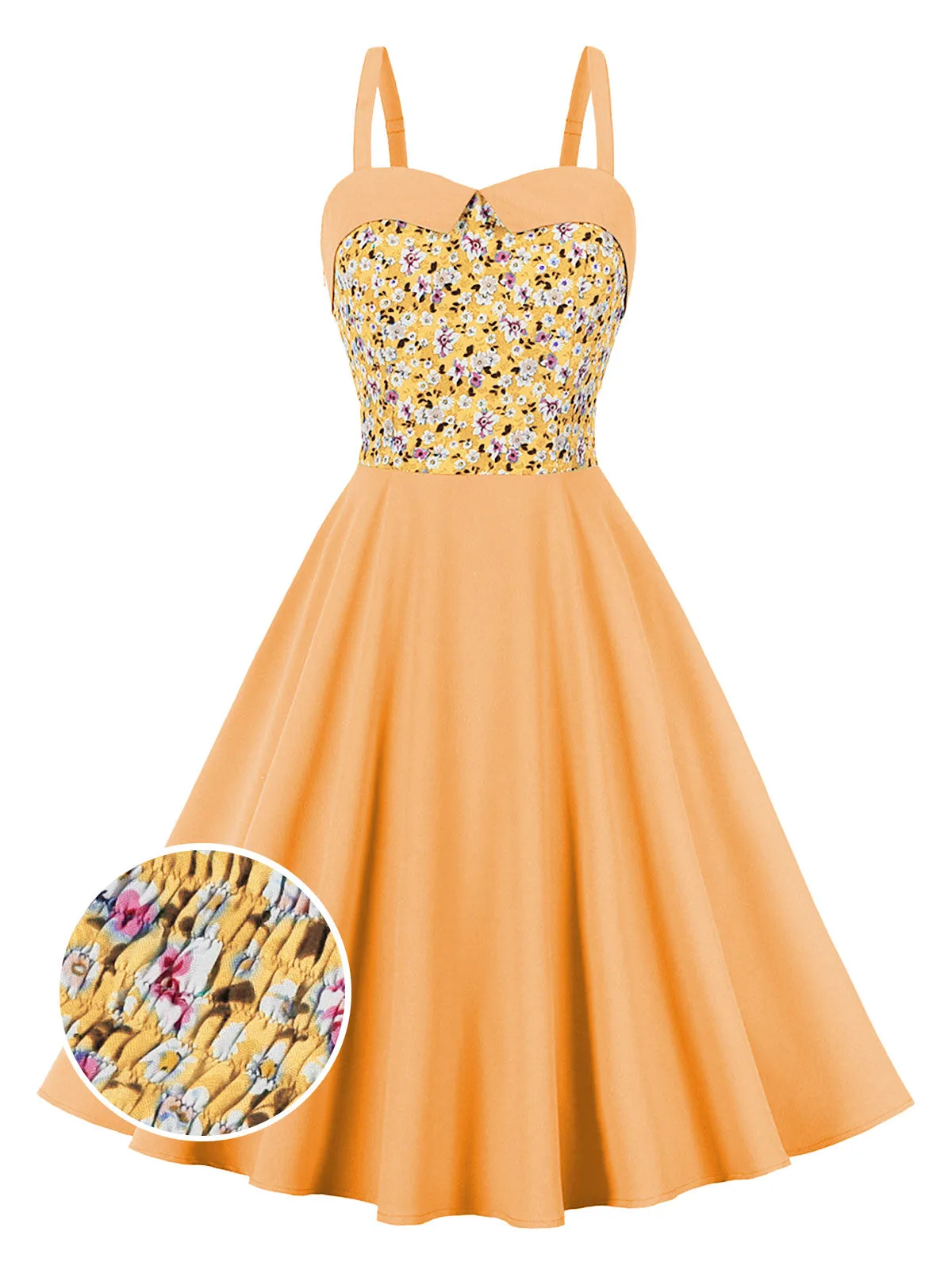 1950s Floral Patchwork Strap Swing Dress sold by Retro Stage