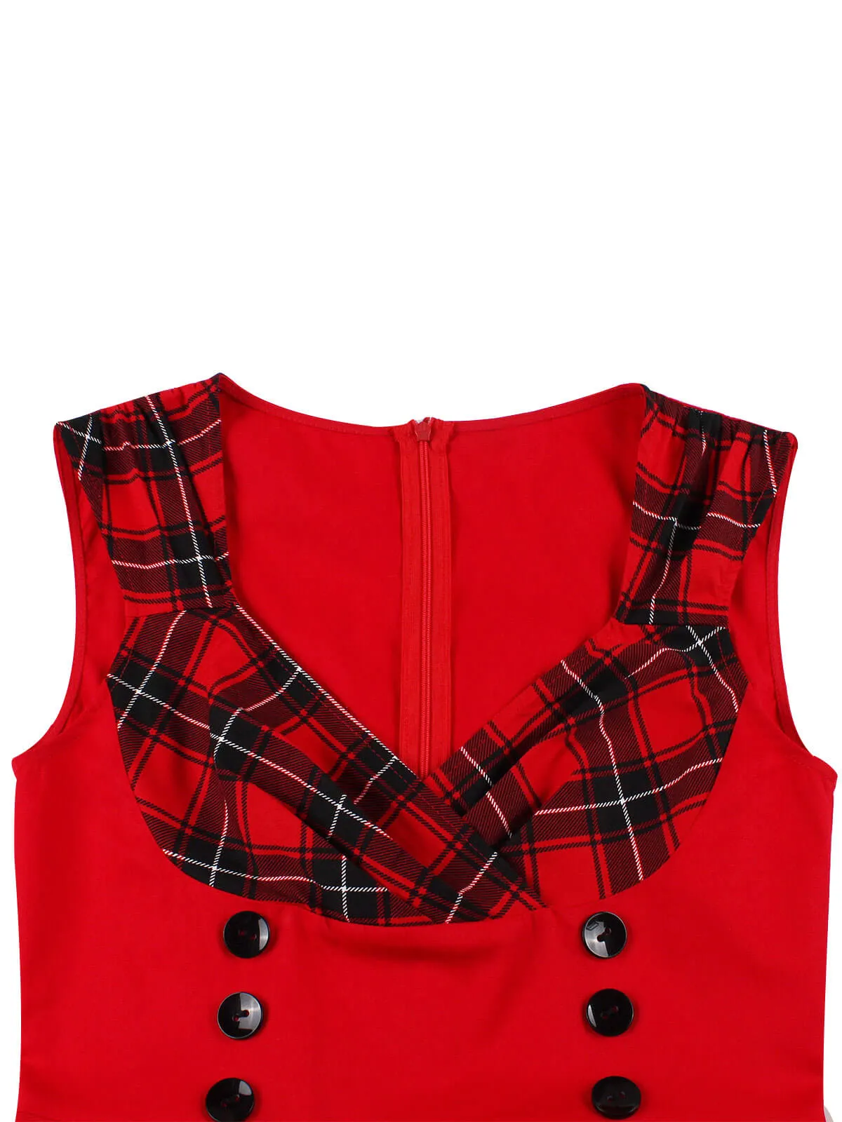 Red & Black 1950s Plaid V-Neck Dress sold by Retro Stage product image thumbnail 4