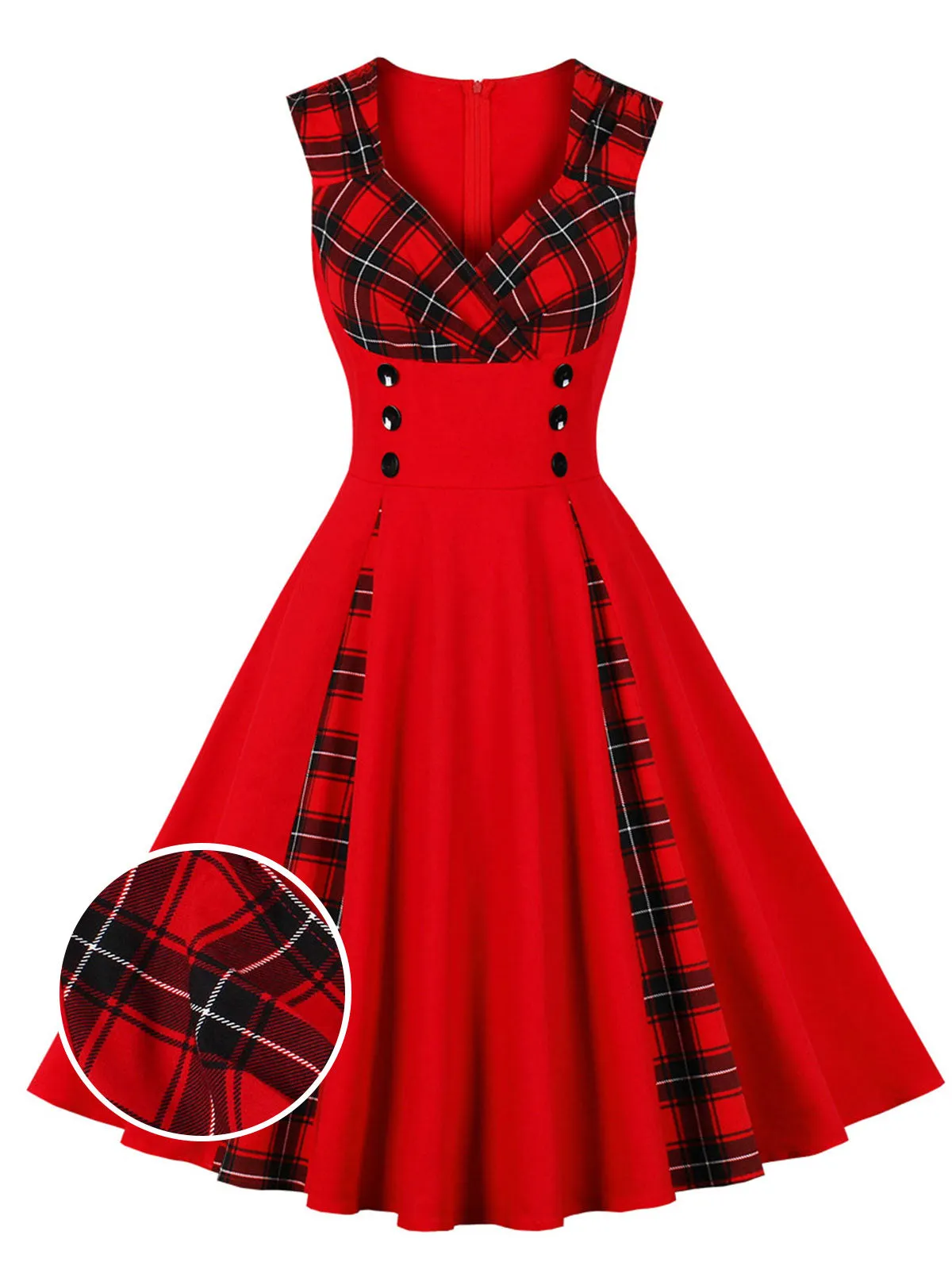 Red & Black 1950s Plaid V-Neck Dress sold by Retro Stage product image thumbnail 2
