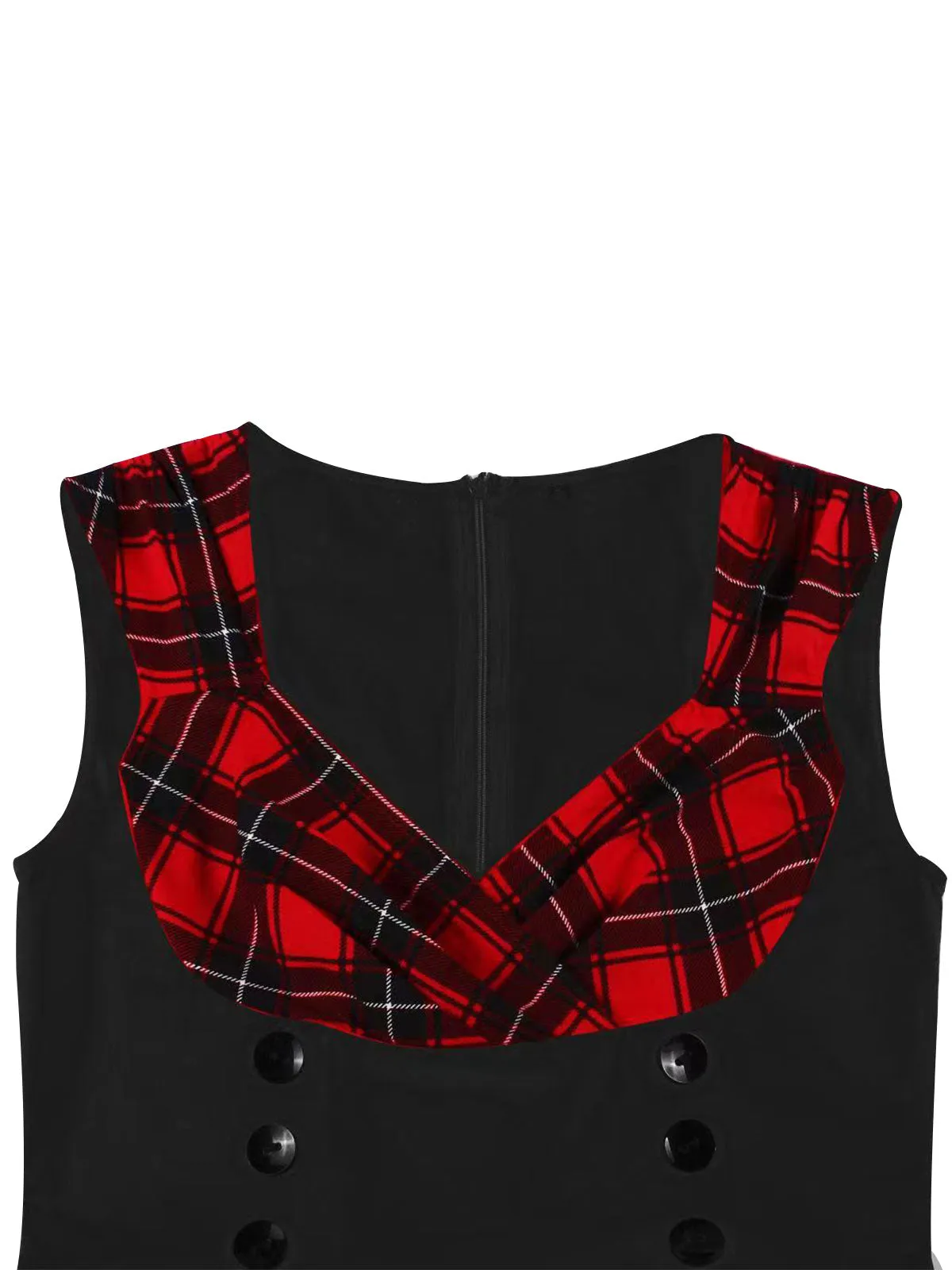 Red & Black 1950s Plaid V-Neck Dress sold by Retro Stage product image thumbnail 5