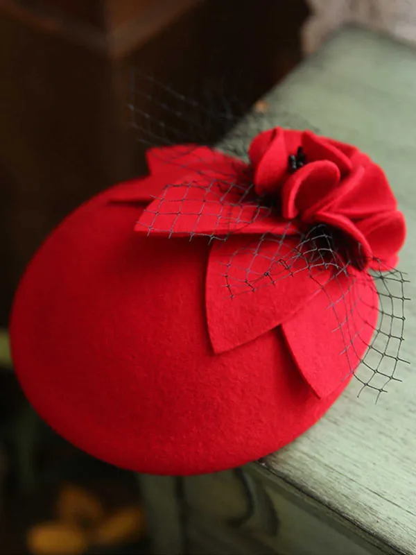 Vintage Floral Decor Mesh Woolen Hat sold by Retro Stage