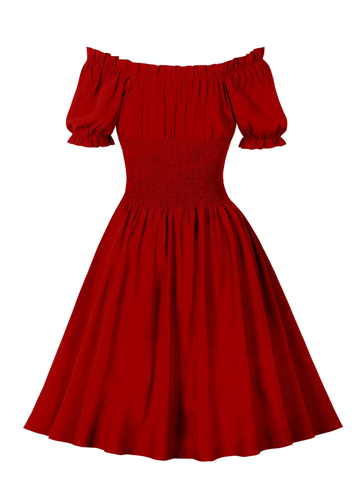 1950s Solid Smocked Waist Off-Shoulder Dress sold by Retro Stage product image thumbnail 3