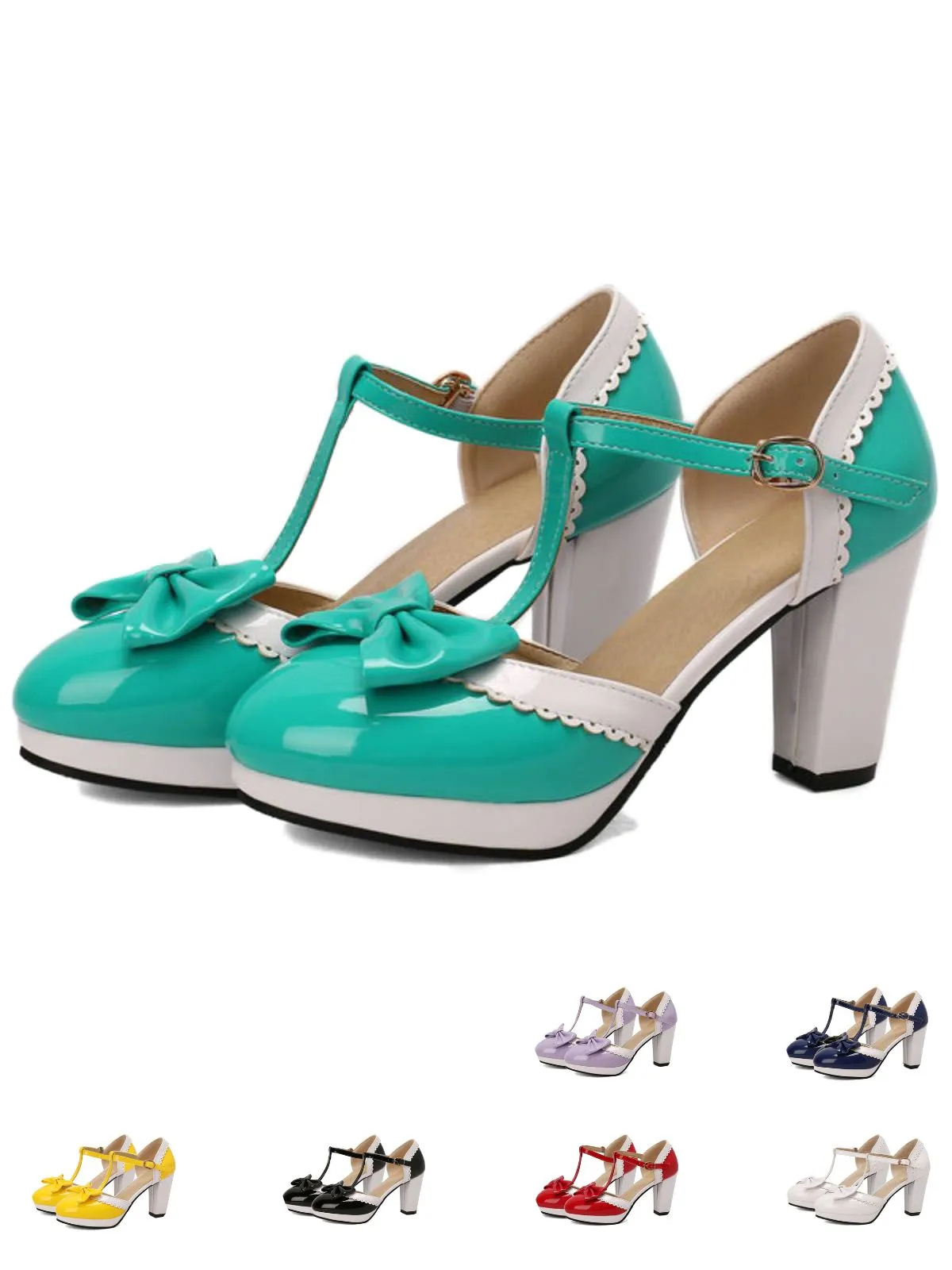 Bowknot Chunky Heels Mary Jane Shoes sold by Retro Stage